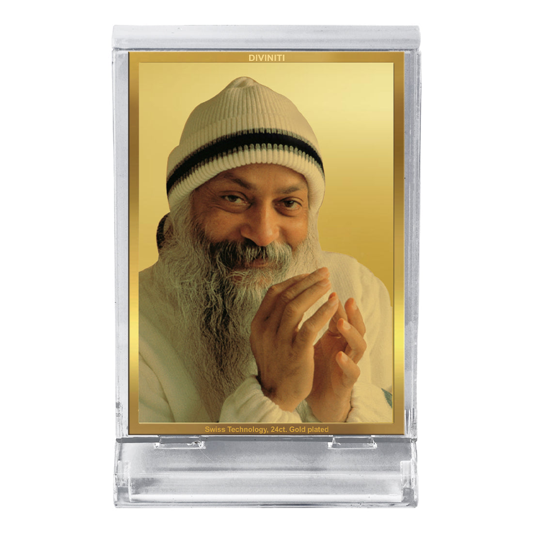 Diviniti 24K Gold Plated Osho Rajneesh Frame For Car Dashboard, Home Decor, Gift (11 x 6.8 CM)