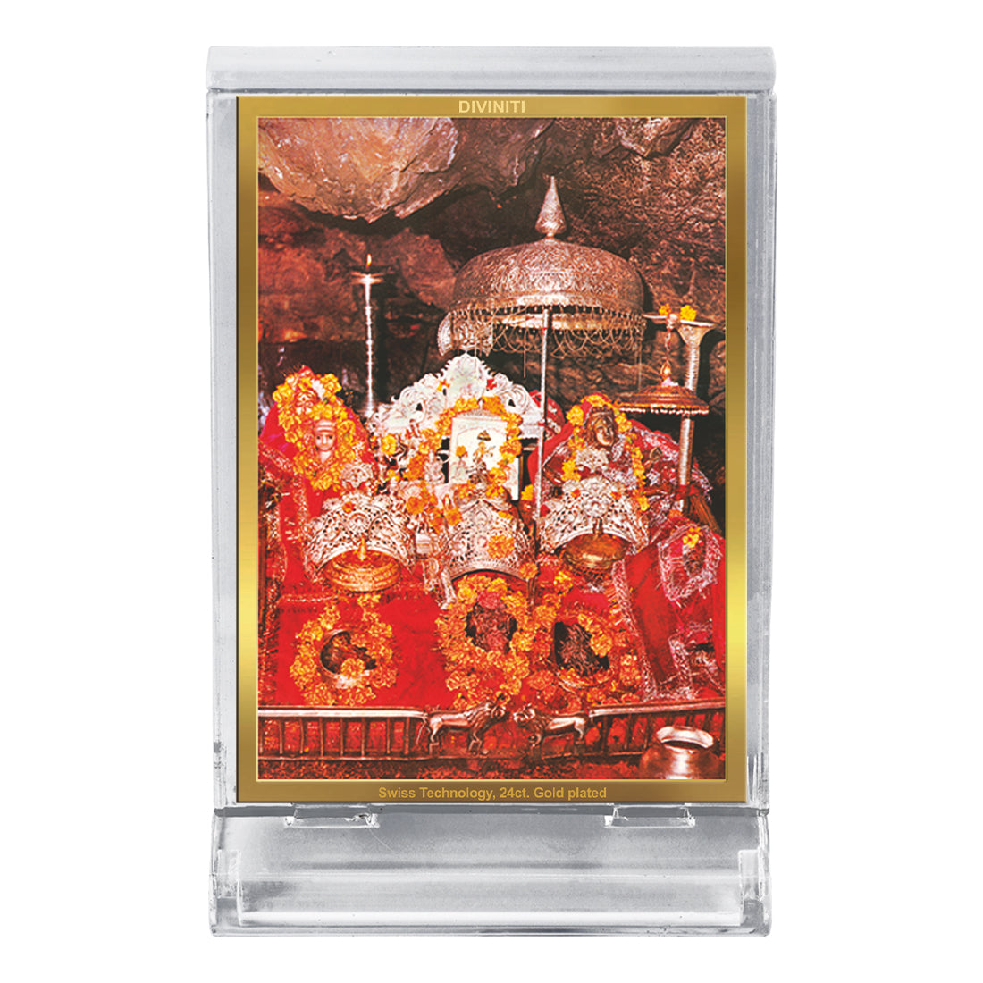 Diviniti 24K Gold Plated Vaishno Devi Frame For Car Dashboard, Home Decor, Puja, Gift (11 x 6.8 CM)