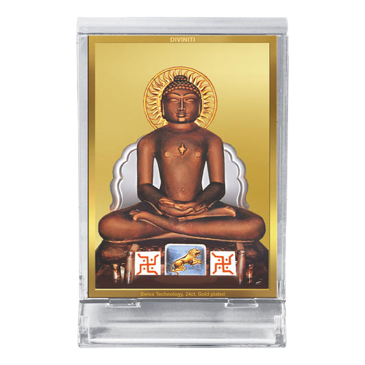 Diviniti 24K Gold Plated Mahavira Frame For Car Dashboard, Home Decor, Festival Gift (11 x 6.8 CM)