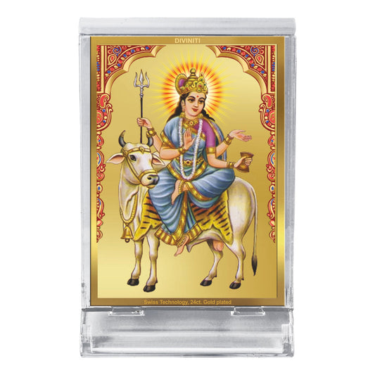 Diviniti 24K Gold Plated Mahagauri Mata Frame For Car Dashboard, Home Decor, Puja, Gift (11 x 6.8 CM)