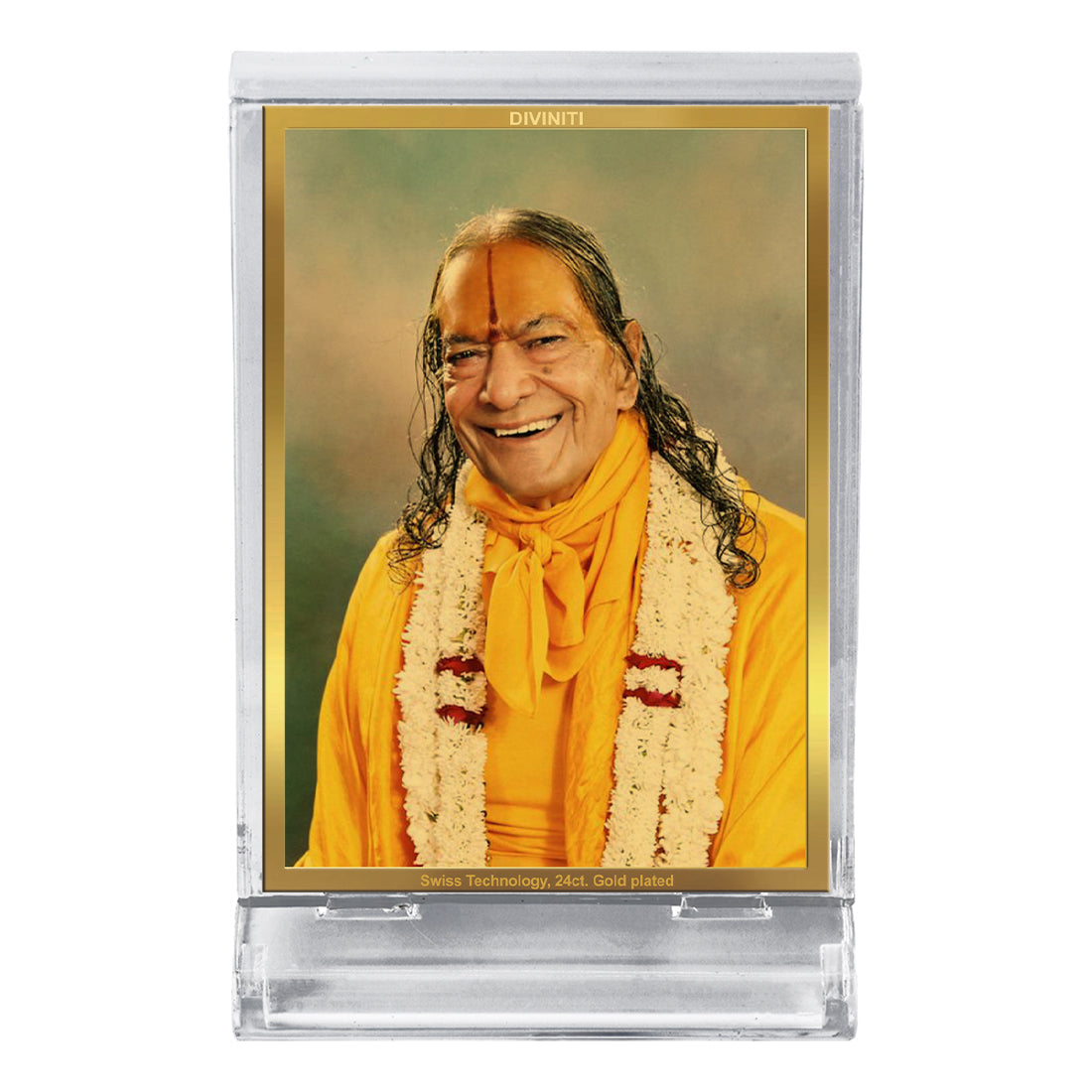 Diviniti 24K Gold Plated Kripalu Ji Maharaj Frame For Car Dashboard, Home Decor, Table (11 x 6.8 CM)