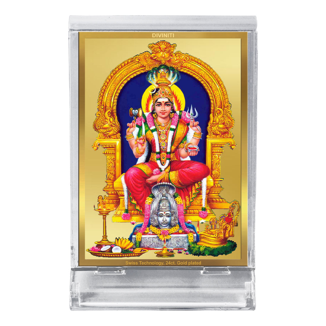 Diviniti 24K Gold Plated Karumariamman Frame For Car Dashboard, Home Decor, Table, Prayer (11 x 6.8 CM)