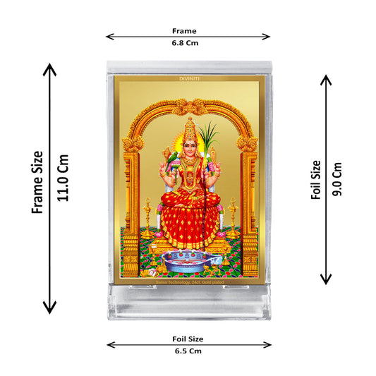 Diviniti 24K Gold Plated Kanchi Kamakshi Amman Frame For Car Dashboard, Home Decor, Table, Prayer (11 x 6.8 CM)