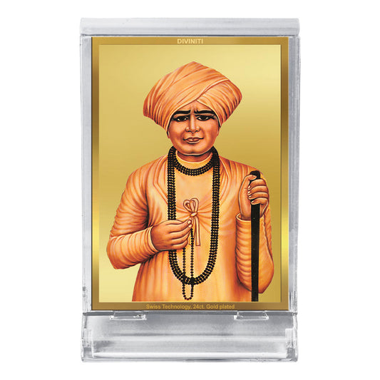 Diviniti 24K Gold Plated Jalaram Bapa Frame For Car Dashboard, Home Decor, Table, Gift (11 x 6.8 CM)