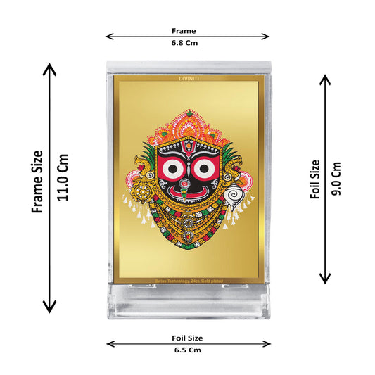 Diviniti 24K Gold Plated Jagannath Ji Frame For Car Dashboard, Home Decor, Puja, Gift (11 x 6.8 CM)