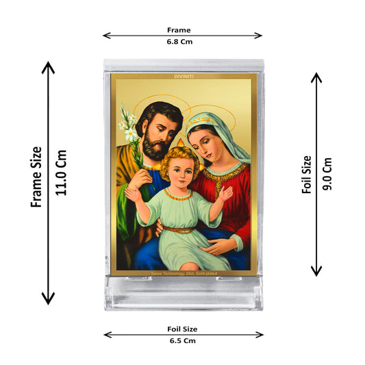 Diviniti 24K Gold Plated Holy Family Frame For Car Dashboard, Home Decor Showpiece, Gift (11 x 6.8 CM)