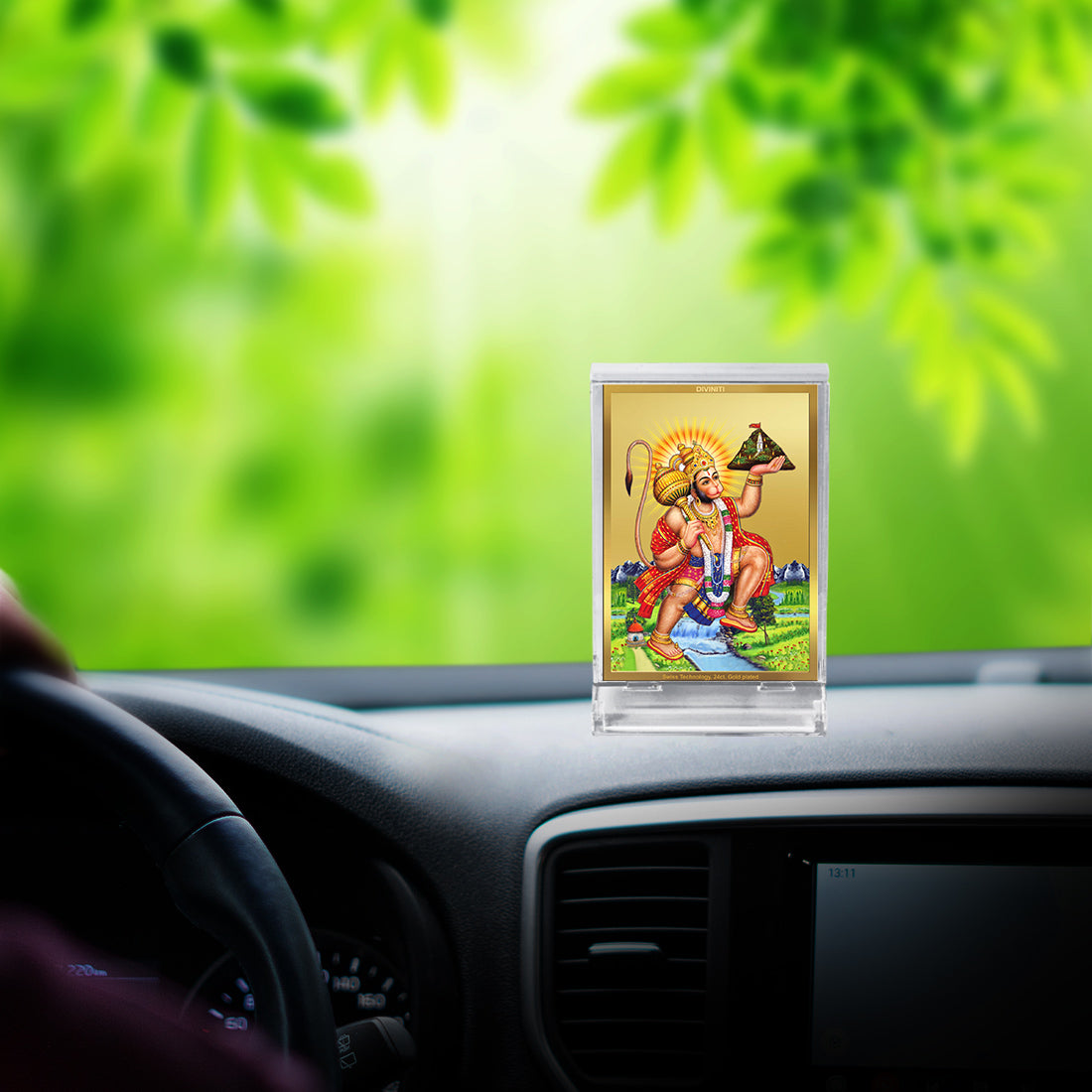 Diviniti 24K Gold Plated Hanuman Ji Frame For Car Dashboard, Home Decor, Table, Puja (11 x 6.8 CM)