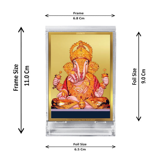 Diviniti 24K Gold Plated Dagdusheth Ganpati Frame For Car Dashboard, Home Decor, Table Top, Gift (11 x 6.8 CM)