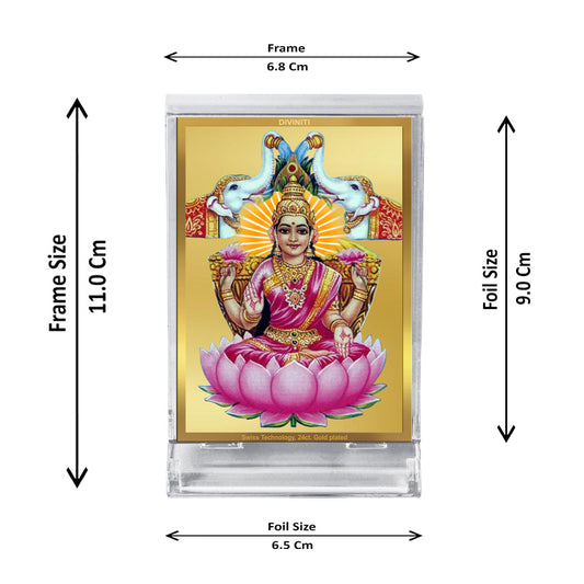 Diviniti 24K Gold Plated Gaja Lakshmi Frame For Car Dashboard, Home Decor, Table Top, Puja, Gift (11 x 6.8 CM)