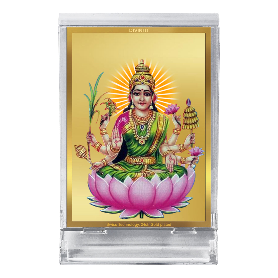 Diviniti 24K Gold Plated Dhanya Lakshmi Frame For Car Dashboard, Home Decor, Table Top, Puja, Gift (11 x 6.8 CM)