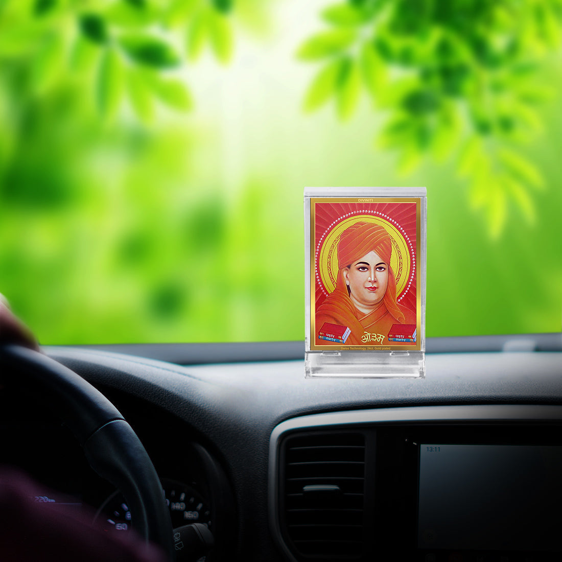 Diviniti 24K Gold Plated Dayanand Saraswati Frame For Car Dashboard, Home Decor, Table Top, Gift (11 x 6.8 CM)