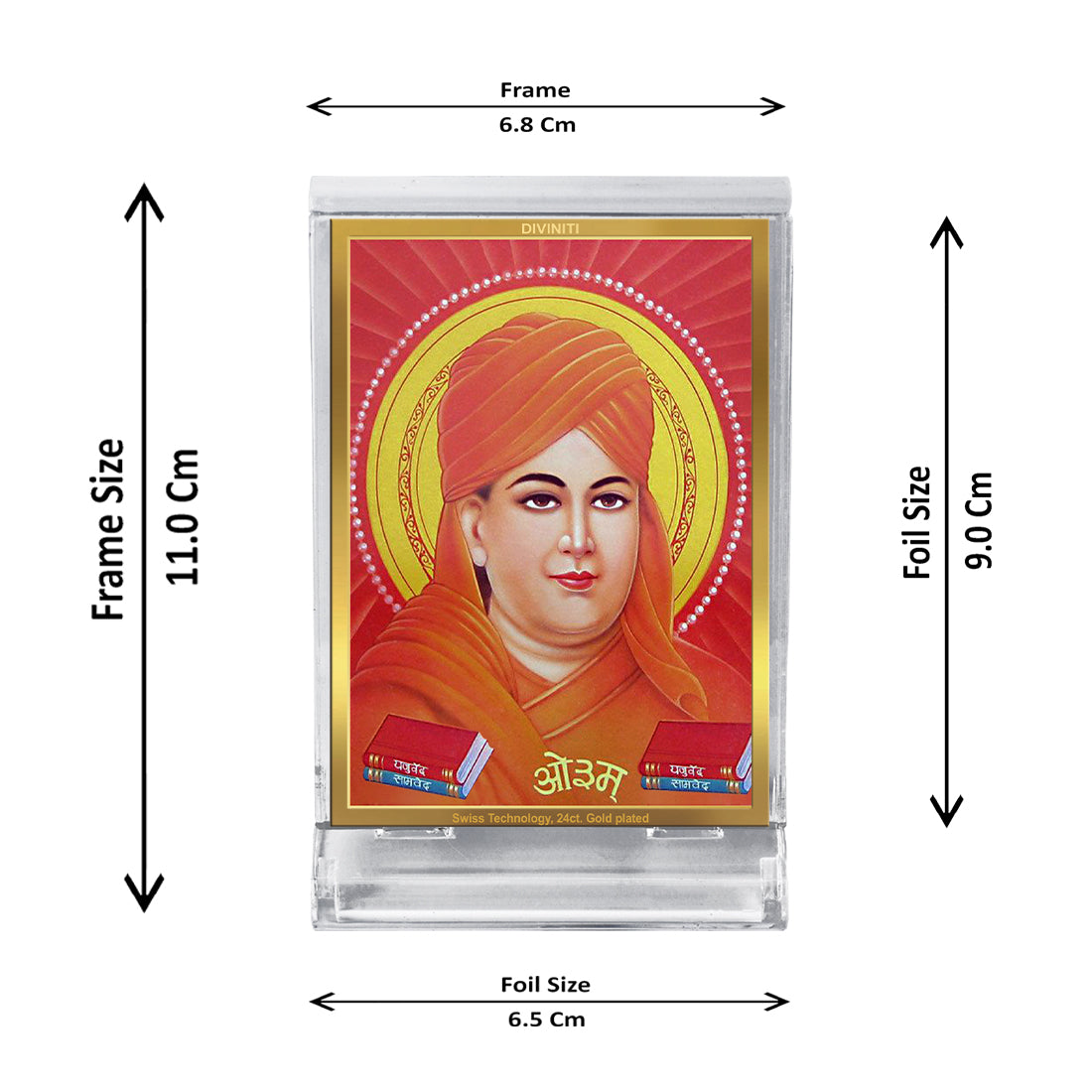 Diviniti 24K Gold Plated Dayanand Saraswati Frame For Car Dashboard, Home Decor, Table Top, Gift (11 x 6.8 CM)