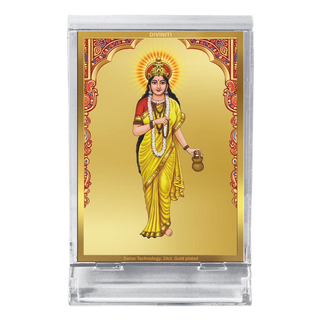 Diviniti 24K Gold Plated Brahmacharini Mata Frame For Car Dashboard, Home Decor, Table Top, Gift, Puja (11 x 6.8 CM)