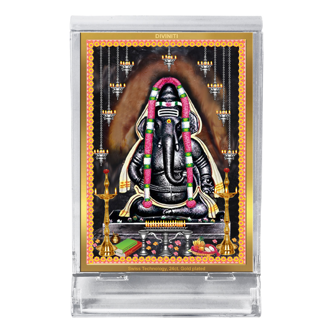 Diviniti 24K Gold Plated Ayyappa Vinayagar Frame For Car Dashboard, Home Decor, Worship & Gift (11 x 6.8 CM)