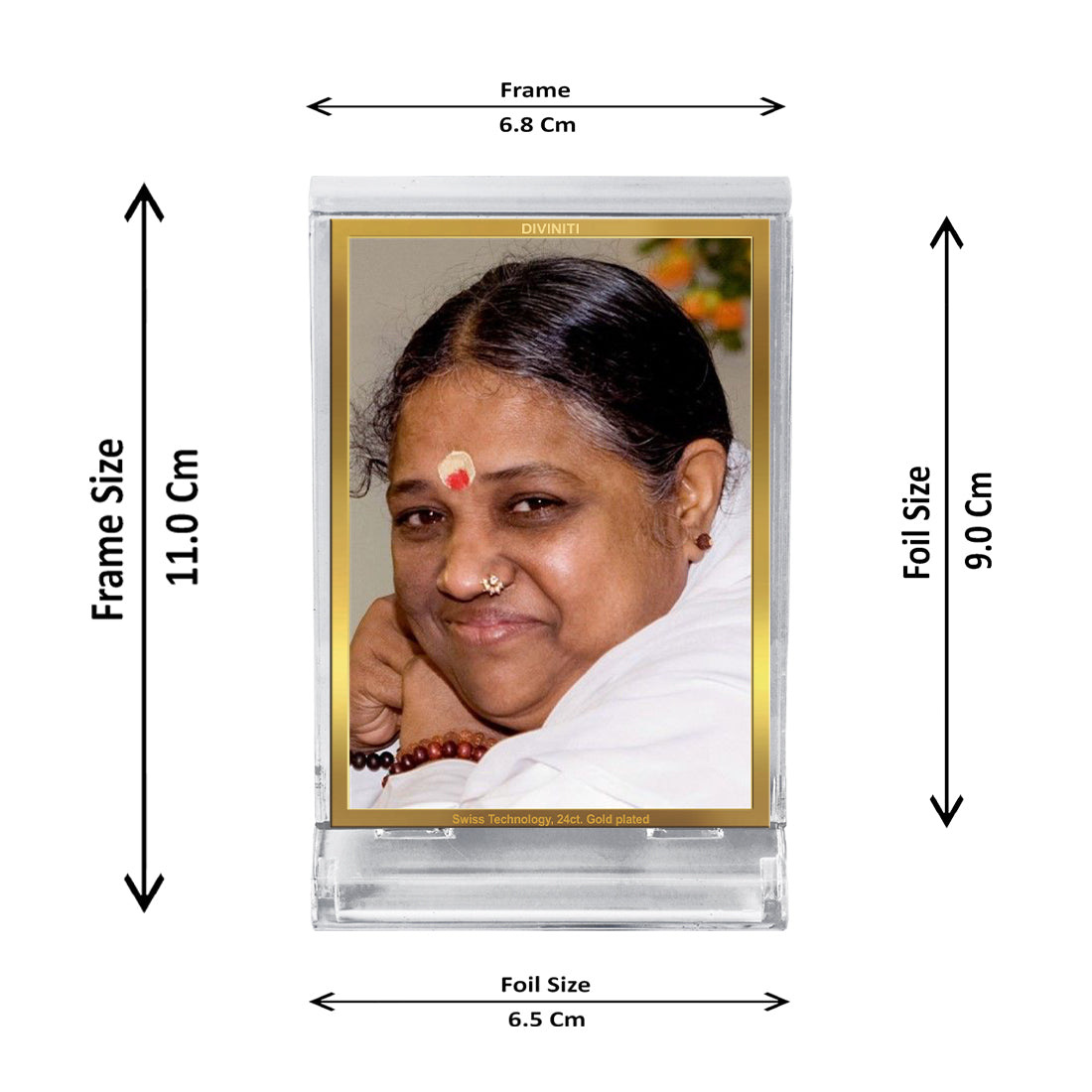 Diviniti 24K Gold Plated Mata Amritanandamayi Frame For Car Dashboard, Home Decor, Gift (11 x 6.8 CM)