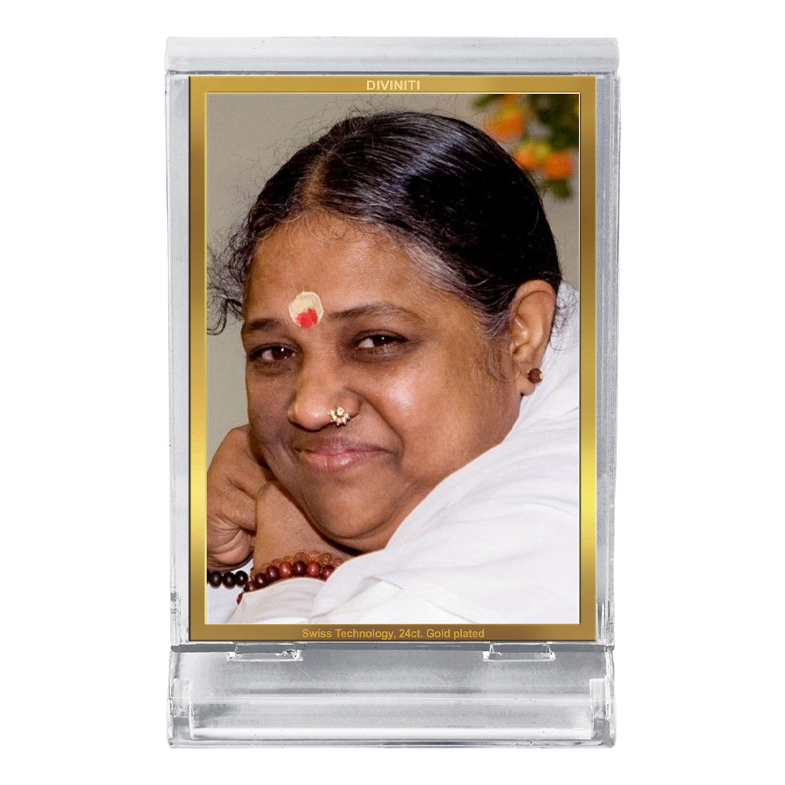 Diviniti 24K Gold Plated Mata Amritanandamayi Frame For Car Dashboard, Home Decor, Gift (11 x 6.8 CM)