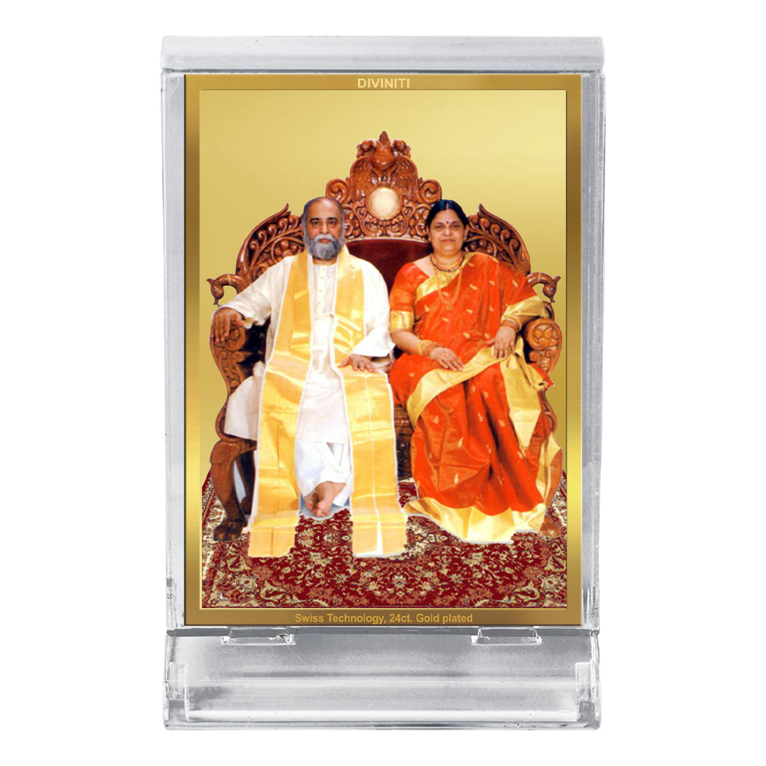 Diviniti 24K Gold Plated Amma Bhagavan Frame For Car Dashboard, Home Decor, Gift (11 x 6.8 CM)