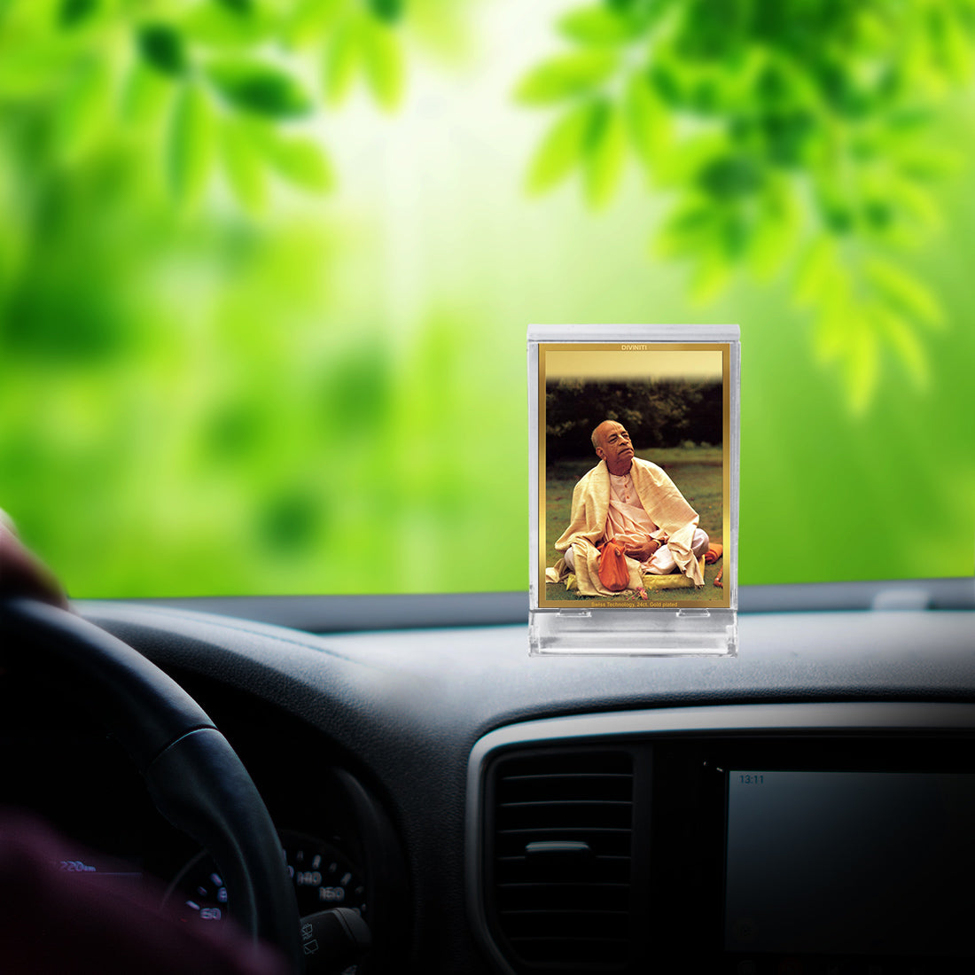 Diviniti 24K Gold Plated A. C. Bhaktivedanta Swami Frame For Car Dashboard, Home Decor, Gift (11 x 6.8 CM)