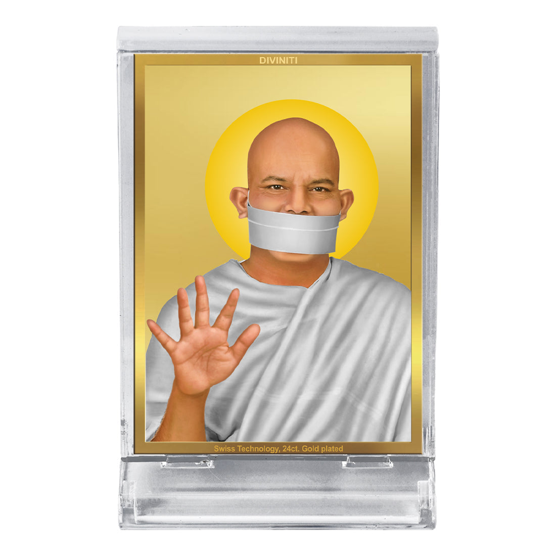 Diviniti 24K Gold Plated Acharya Shri Mahashraman Frame For Car Dashboard, Home Decor, Gift (11 x 6.8 CM)