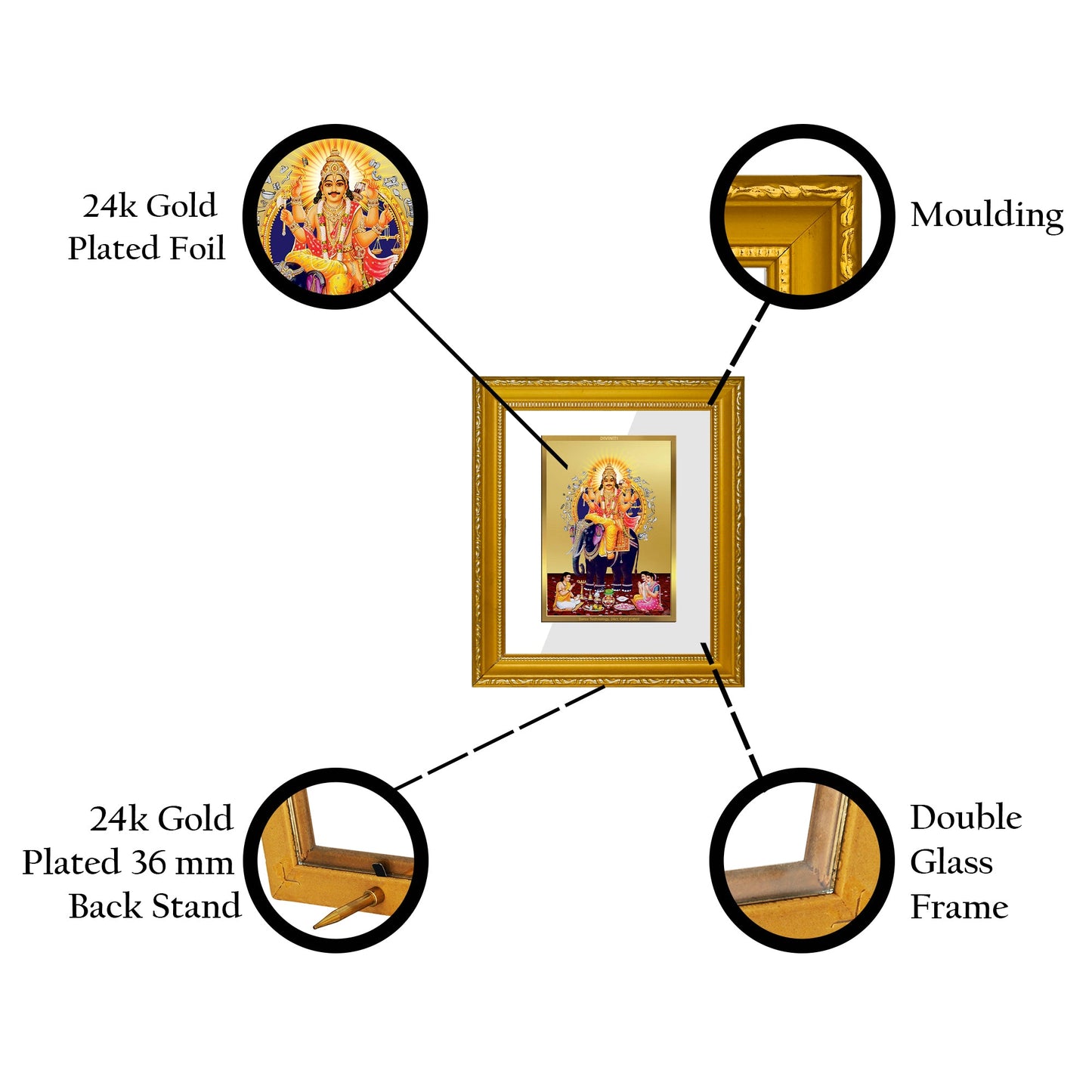 DIVINITI Vishwakarma Gold Plated Wall Photo Frame| DG Frame 101 Size 1 Wall Photo Frame and 24K Gold Plated Foil| Religious Photo Frame Idol For Prayer, Gifts Items (15CMX13CM)