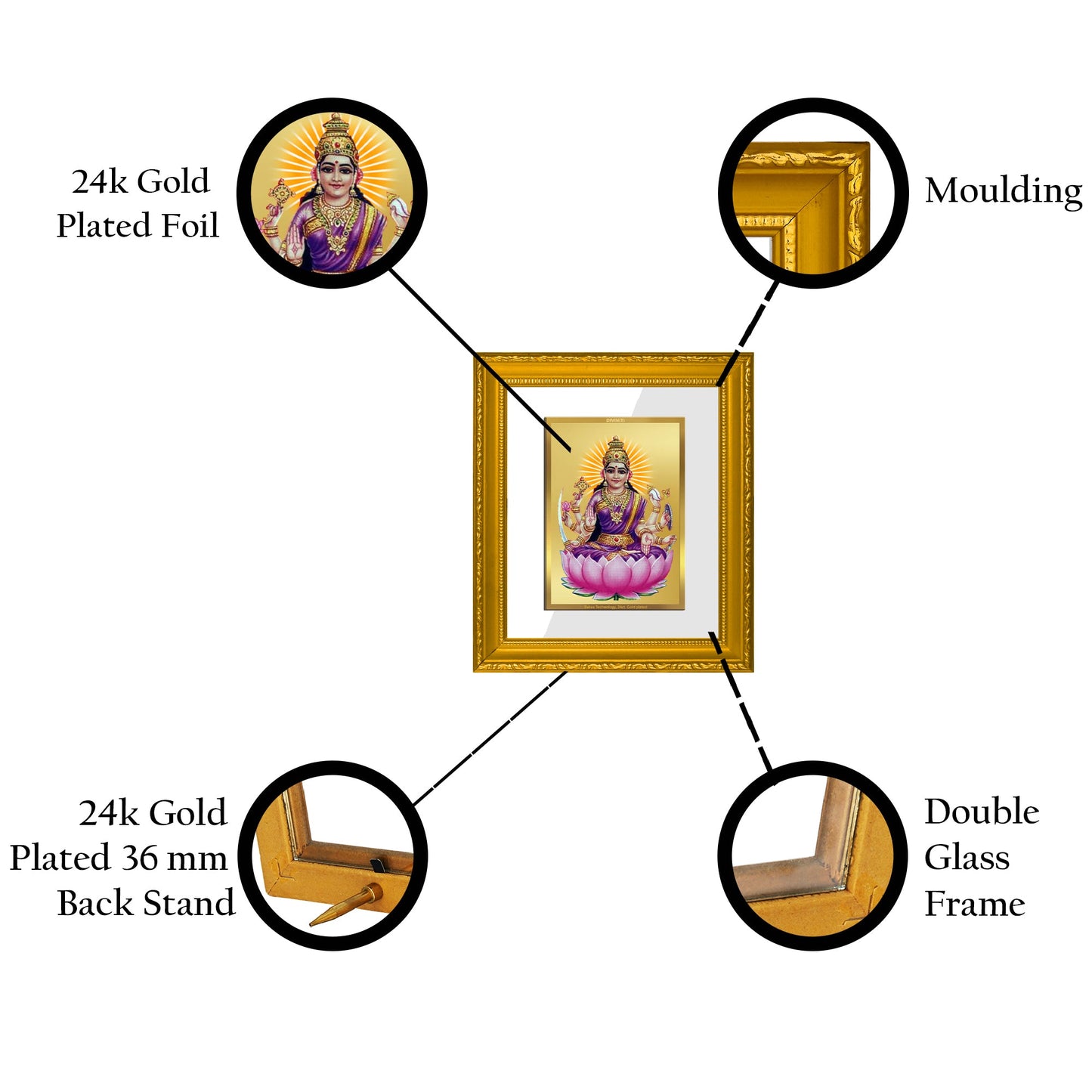 DIVINITI Vijaya Lakshmi Gold Plated Wall Photo Frame| DG Frame 101 Size 1 Wall Photo Frame and 24K Gold Plated Foil| Religious Photo Frame Idol For Prayer, Gifts Items (15CMX13CM)