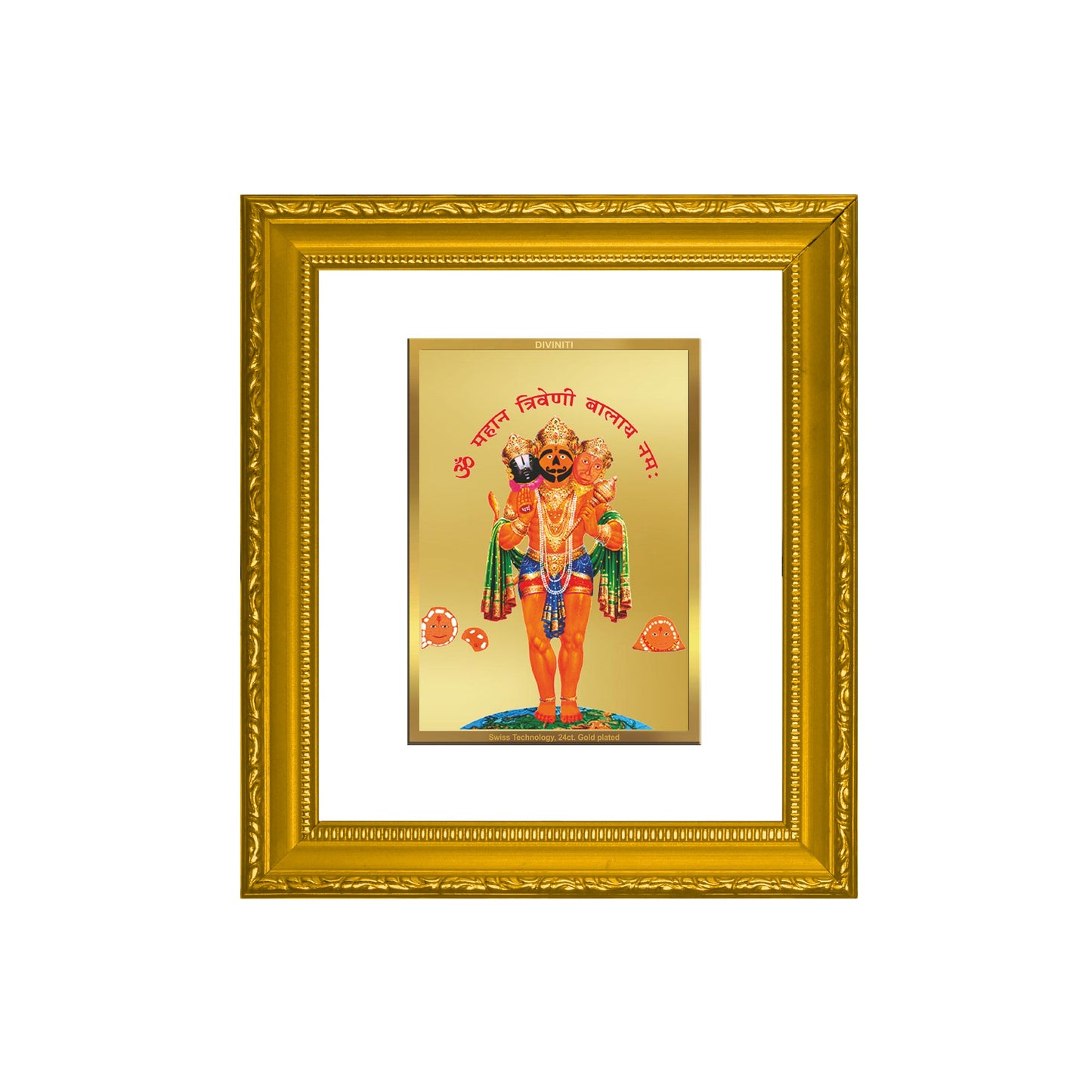 DIVINITI Triveni Balaji Gold Plated Wall Photo Frame| DG Frame 101 Size 1 Wall Photo Frame and 24K Gold Plated Foil| Religious Photo Frame Idol For Prayer, Gifts Items (15CMX13CM)