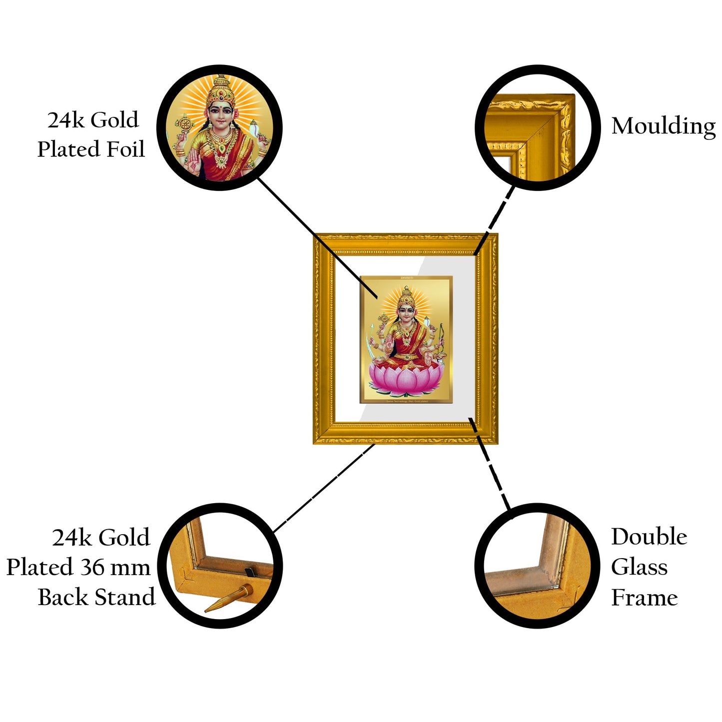 DIVINITI Veer Laxmi Gold Plated Wall Photo Frame| DG Frame 101 Size 1 Wall Photo Frame and 24K Gold Plated Foil| Religious Photo Frame Idol For Prayer, Gifts Items (15CMX13CM)