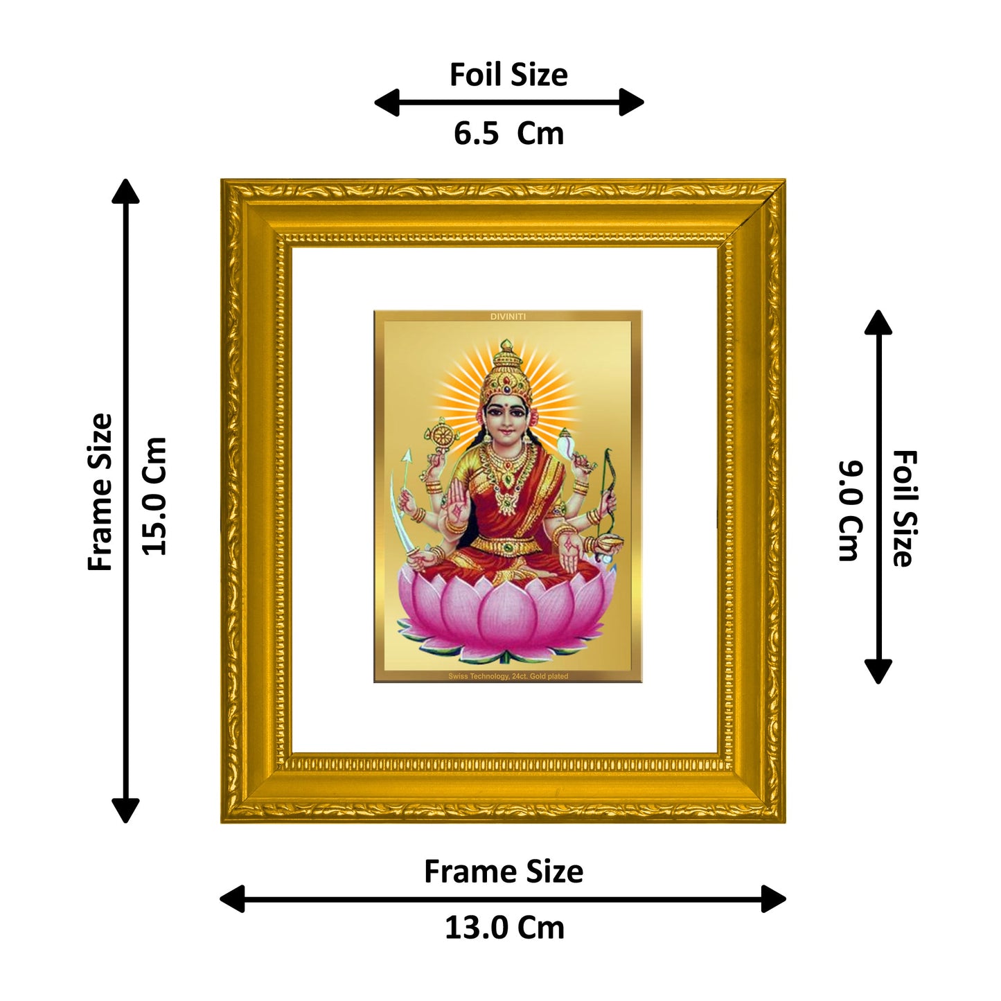 DIVINITI Veer Laxmi Gold Plated Wall Photo Frame| DG Frame 101 Size 1 Wall Photo Frame and 24K Gold Plated Foil| Religious Photo Frame Idol For Prayer, Gifts Items (15CMX13CM)