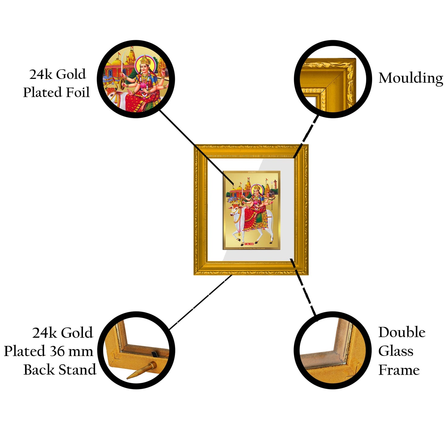 DIVINITI Umiya Mata Gold Plated Wall Photo Frame| DG Frame 101 Size 1 Wall Photo Frame and 24K Gold Plated Foil| Religious Photo Frame Idol For Prayer, Gifts Items (15CMX13CM)