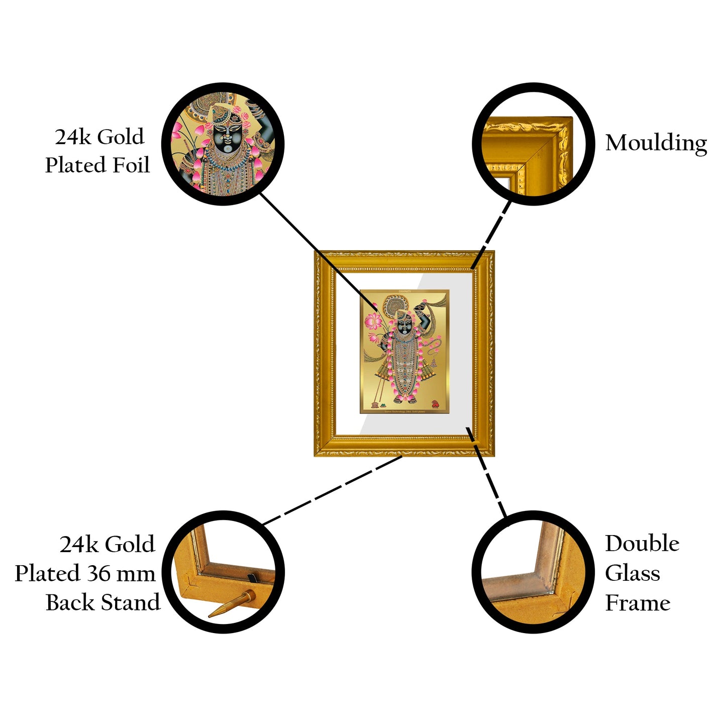 DIVINITI Shrinathji Gold Plated Wall Photo Frame| DG Frame 101 Size 1 Wall Photo Frame and 24K Gold Plated Foil| Religious Photo Frame Idol For Prayer, Gifts Items (15CMX13CM)