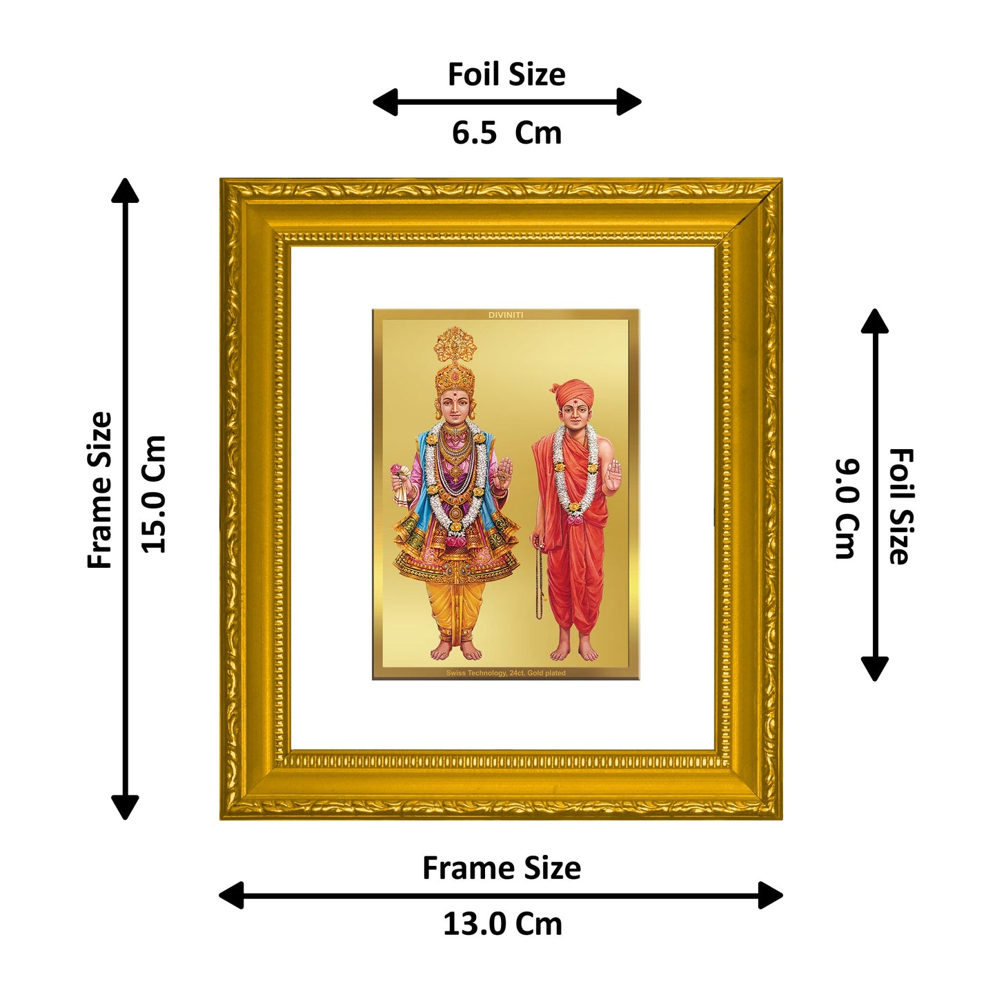 DIVINITI Swami Narayan Gold Plated Wall Photo Frame| DG Frame 101 SIZE 1 Wall Photo Frame and 24K Gold Plated Foil| Religious Photo Frame Idol For Prayer, Gifts Items (15CMX13CM)