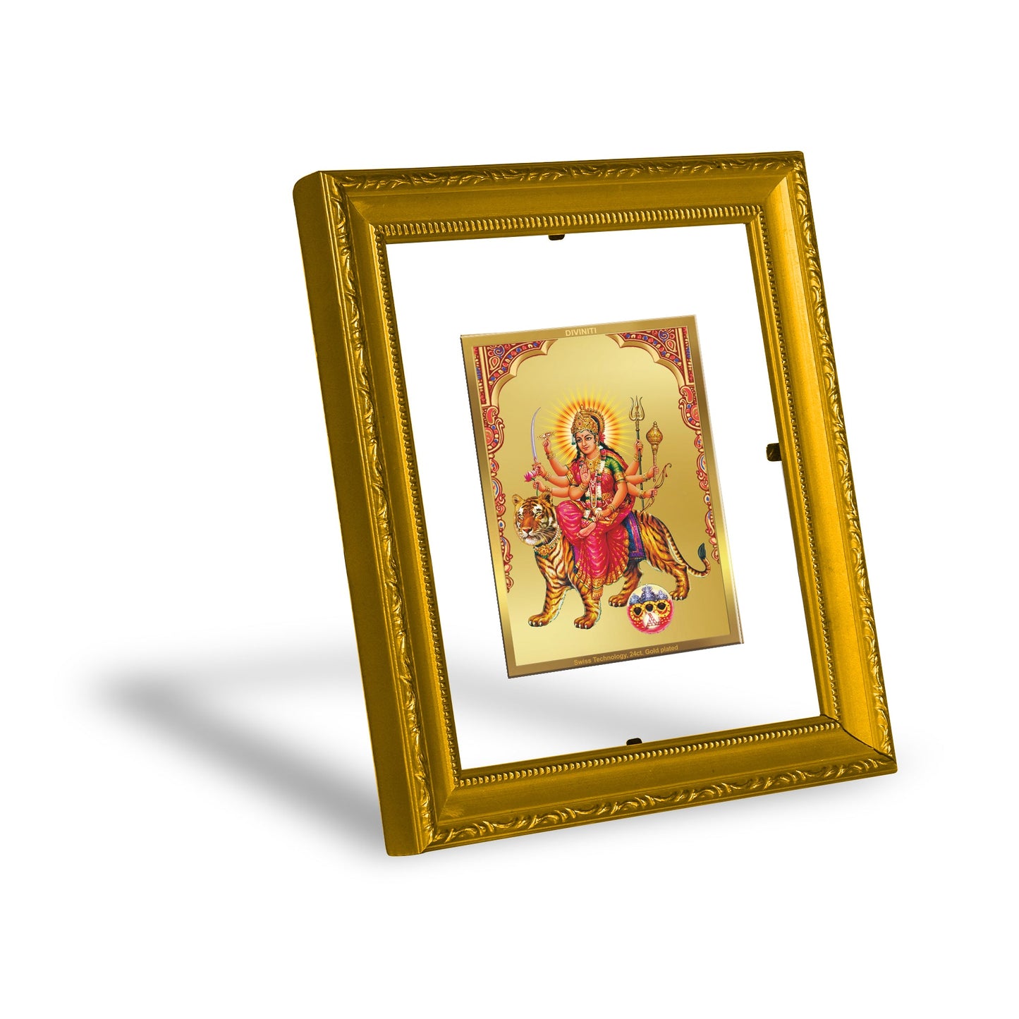 DIVINITI Siddhidatri Mata Gold Plated Wall Photo Frame| DG Frame 101 Size 1 Wall Photo Frame and 24K Gold Plated Foil| Religious Photo Frame Idol For Prayer, Gifts Items (15CMX13CM)