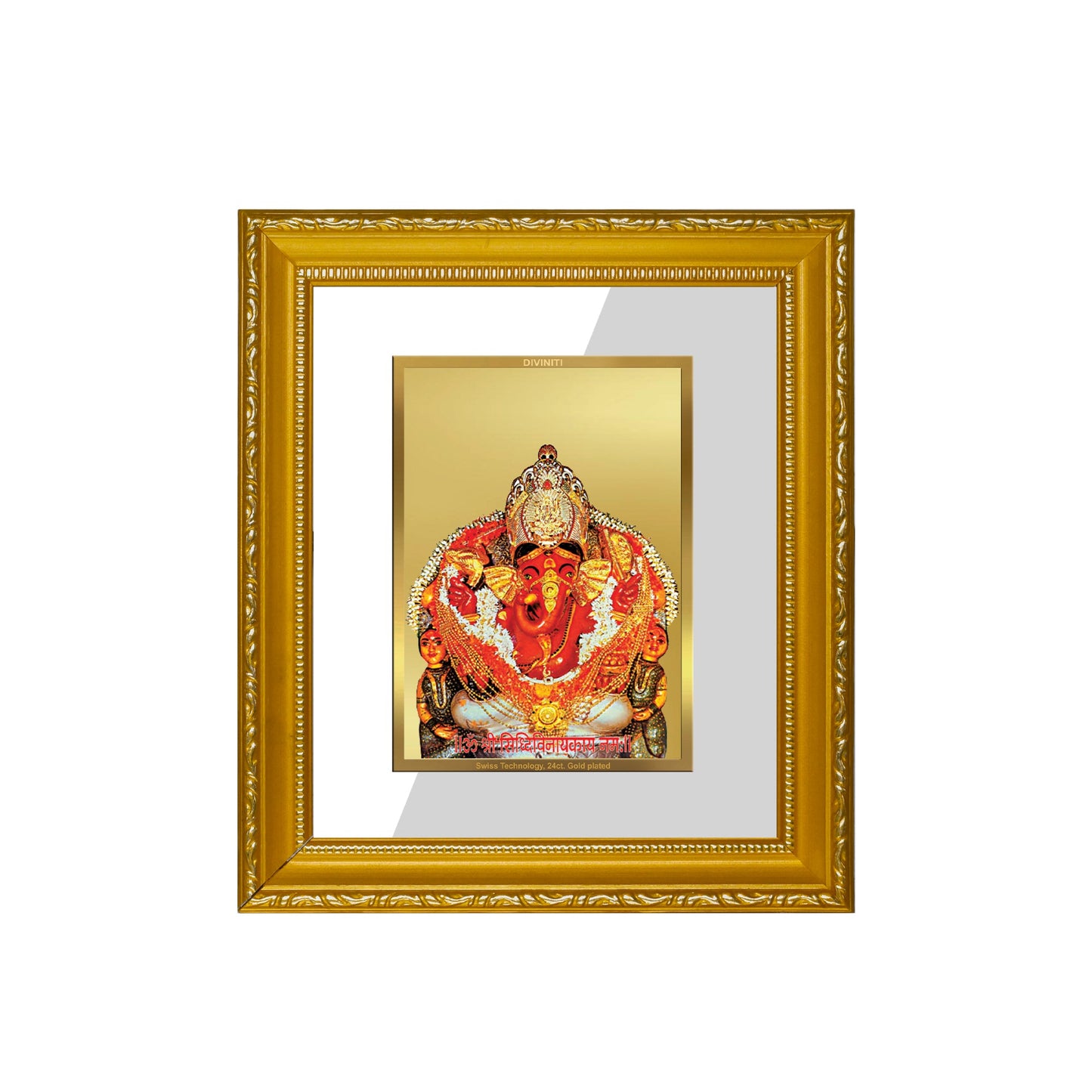 DIVINITI Siddhivinayak Gold Plated Wall Photo Frame| DG Frame 101 Size 1 Wall Photo Frame and 24K Gold Plated Foil| Religious Photo Frame Idol For Prayer, Gifts Items (15CMX13CM)