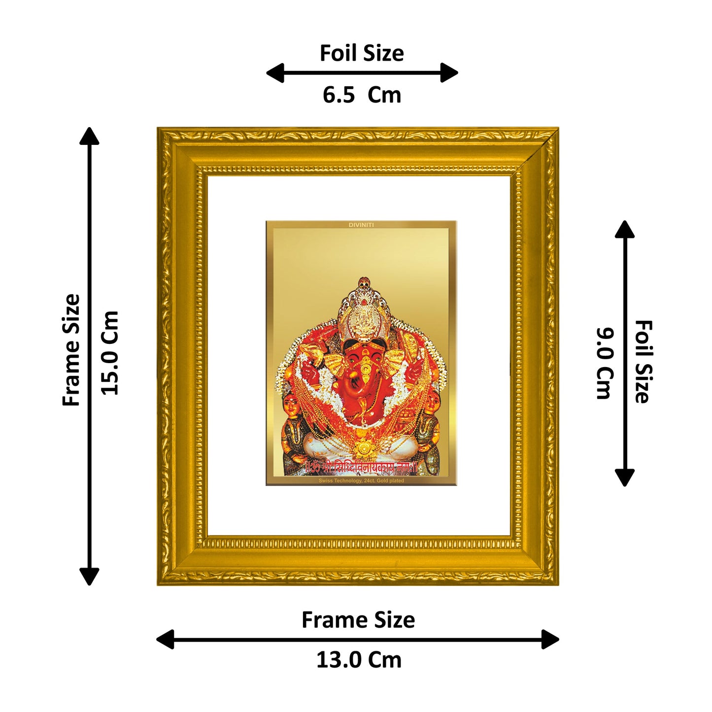 DIVINITI Siddhivinayak Gold Plated Wall Photo Frame| DG Frame 101 Size 1 Wall Photo Frame and 24K Gold Plated Foil| Religious Photo Frame Idol For Prayer, Gifts Items (15CMX13CM)