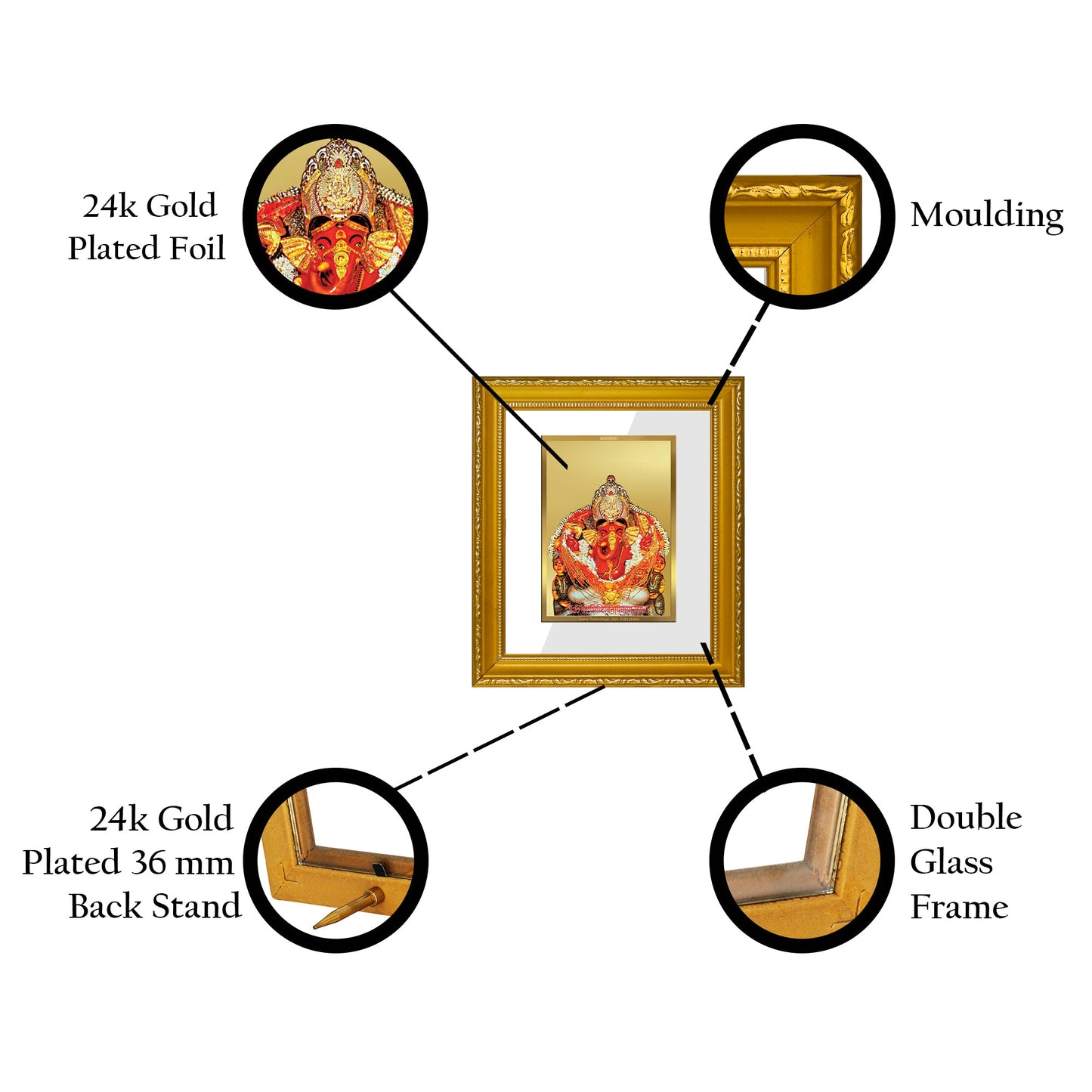 DIVINITI Siddhivinayak Gold Plated Wall Photo Frame| DG Frame 101 Size 1 Wall Photo Frame and 24K Gold Plated Foil| Religious Photo Frame Idol For Prayer, Gifts Items (15CMX13CM)