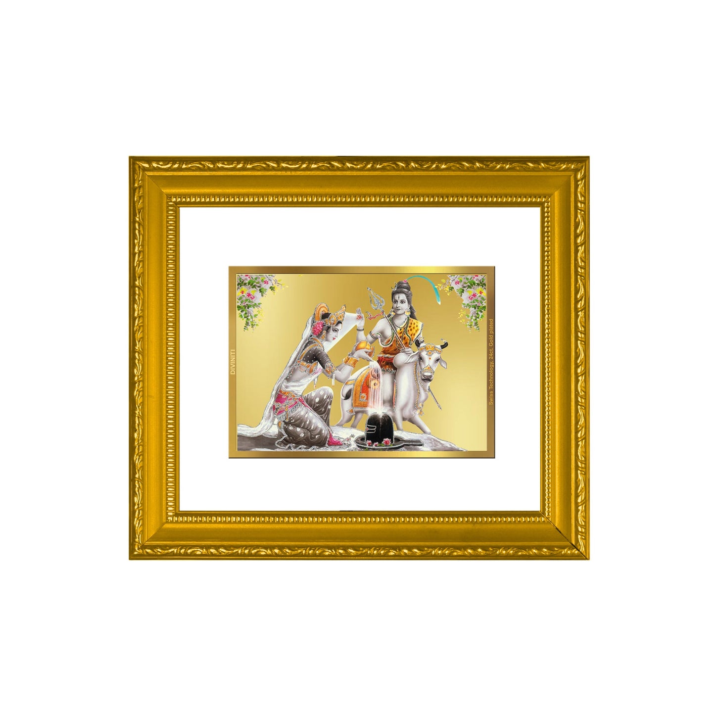 DIVINITI Shiva Parvati Gold Plated Wall Photo Frame| DG Frame 101 Size 1 Wall Photo Frame and 24K Gold Plated Foil| Religious Photo Frame Idol For Prayer, Gifts Items (15CMX13CM)