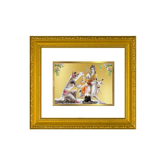 DIVINITI Shiva Parvati Gold Plated Wall Photo Frame| DG Frame 101 Size 1 Wall Photo Frame and 24K Gold Plated Foil| Religious Photo Frame Idol For Prayer, Gifts Items (15CMX13CM)