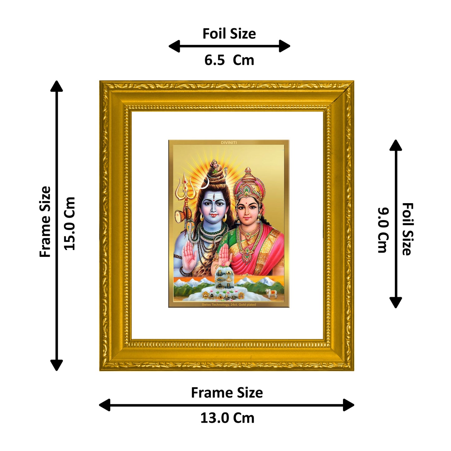 DIVINITI Shiva Parvati-2 Gold Plated Wall Photo Frame| DG Frame 101 Size 1 Wall Photo Frame and 24K Gold Plated Foil| Religious Photo Frame Idol For Prayer, Gifts Items (15CMX13CM)