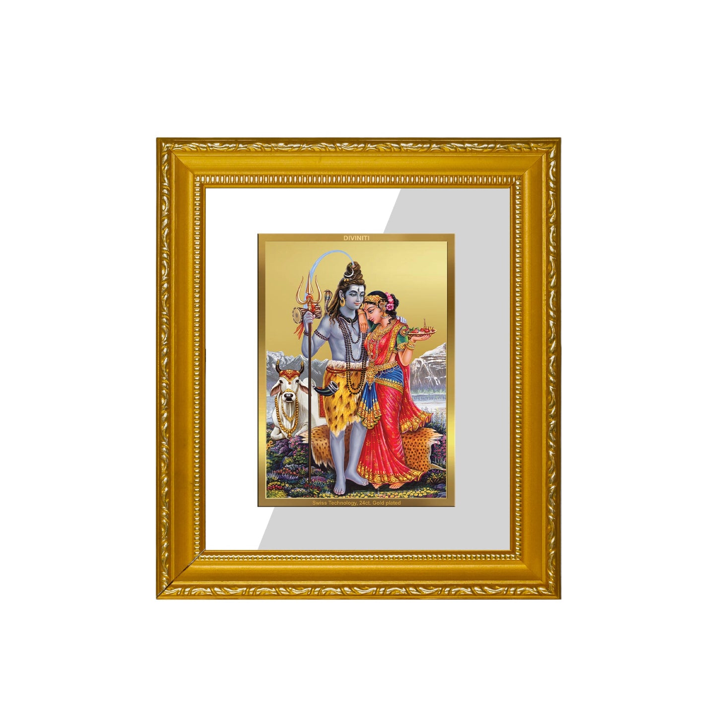 DIVINITI Shiva Parvati-1 Gold Plated Wall Photo Frame| DG Frame 101 Size 1 Wall Photo Frame and 24K Gold Plated Foil| Religious Photo Frame Idol For Prayer, Gifts Items (15CMX13CM)