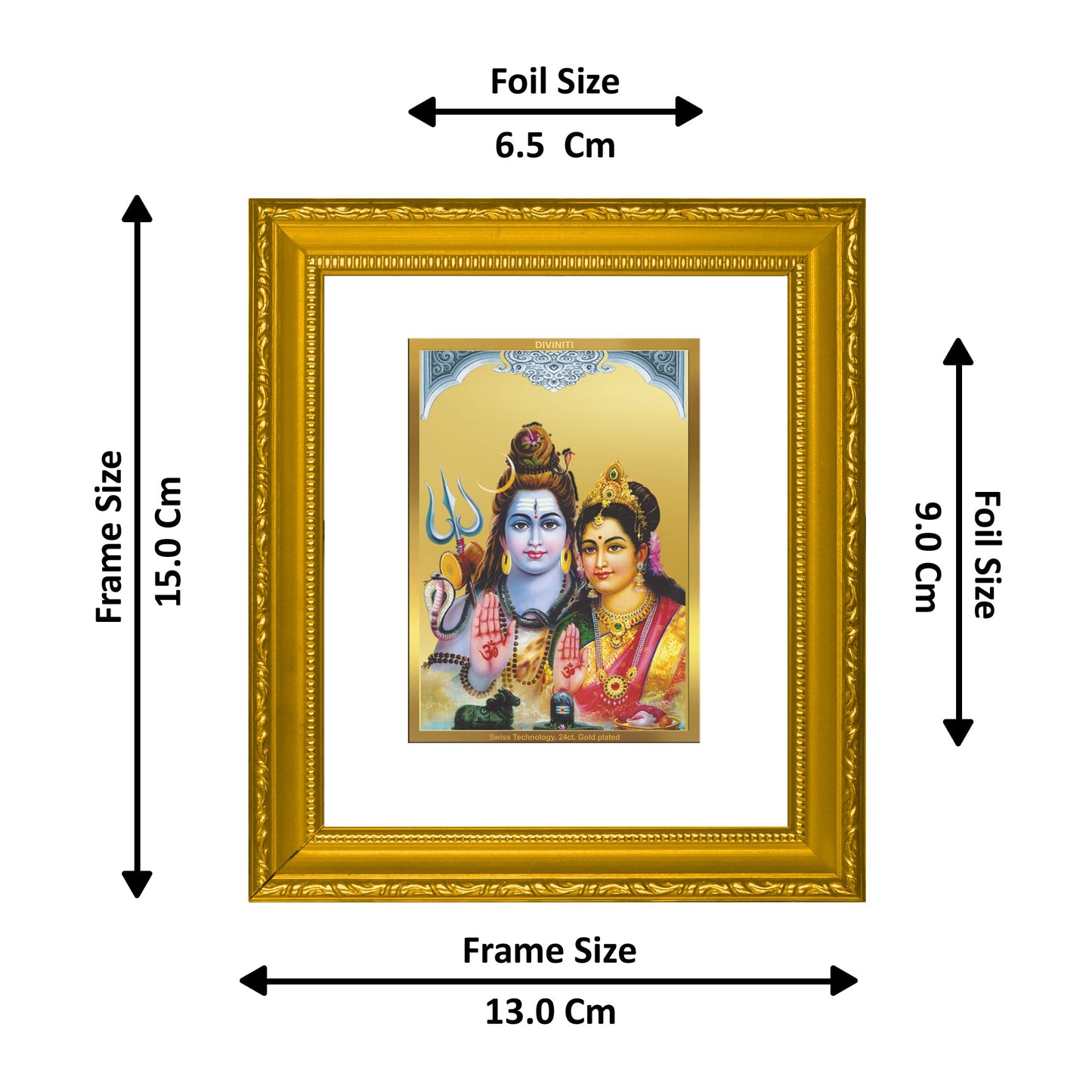 DIVINITI Shiva Parivar-3 Gold Plated Wall Photo Frame| DG Frame 101 Size 1 Wall Photo Frame and 24K Gold Plated Foil| Religious Photo Frame Idol For Prayer, Gifts Items (15CMX13CM)