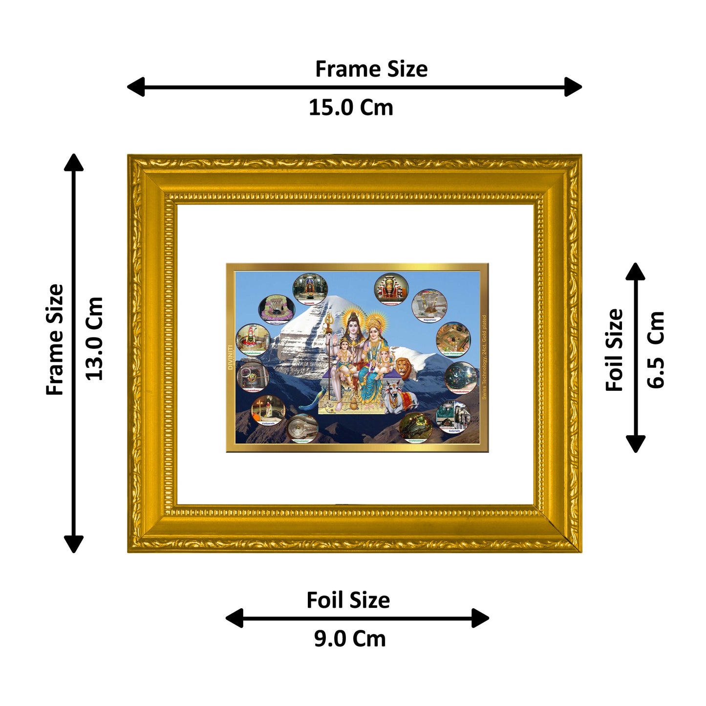 DIVINITI Shiva Parivar-2 Gold Plated Wall Photo Frame| DG Frame 101 Size 1 Wall Photo Frame and 24K Gold Plated Foil| Religious Photo Frame Idol For Prayer, Gifts Items (15CMX13CM)