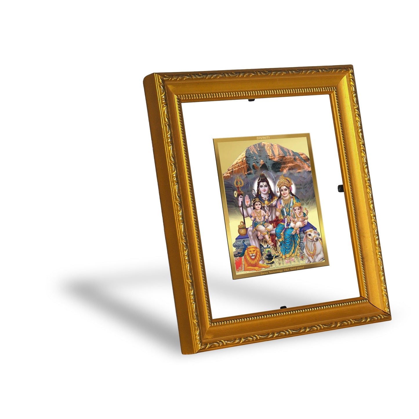 DIVINITI Shiva Parivar-1 Gold Plated Wall Photo Frame| DG Frame 101 Size 1 Wall Photo Frame and 24K Gold Plated Foil| Religious Photo Frame Idol For Prayer, Gifts Items (15CMX13CM)