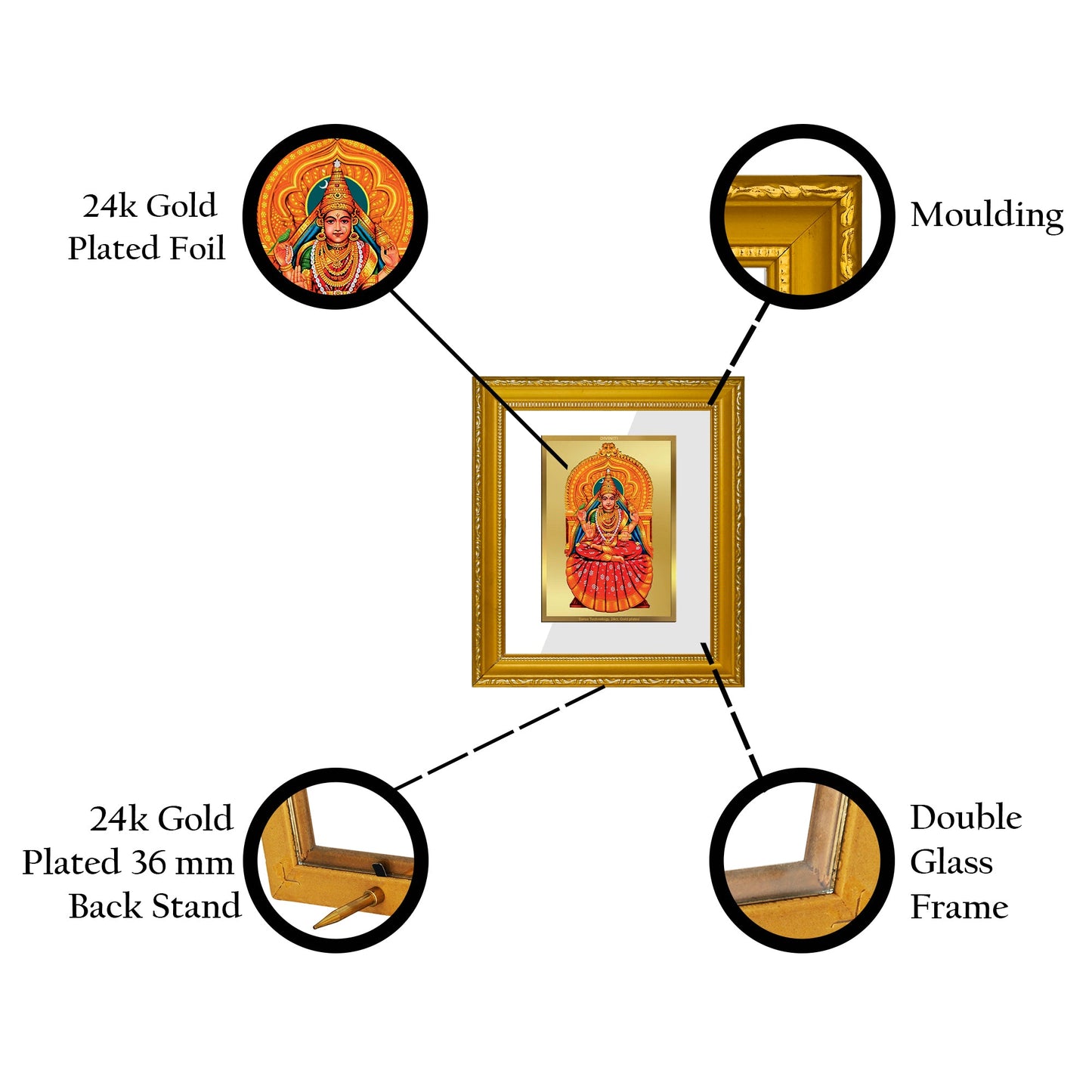 DIVINITI Sharda Mata Gold Plated Wall Photo Frame| DG Frame 101 Size 1 Wall Photo Frame and 24K Gold Plated Foil| Religious Photo Frame Idol For Prayer, Gifts Items (15CMX13CM)