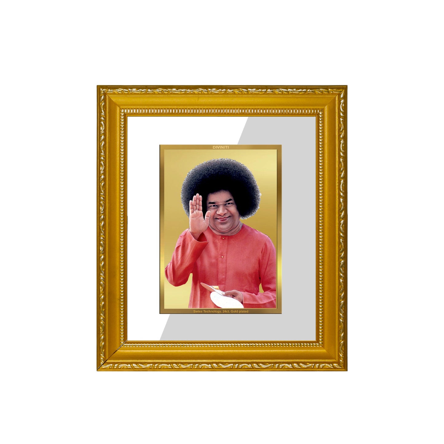 DIVINITI Sathya Sai Baba Gold Plated Wall Photo Frame| DG Frame 101 Size 1 Wall Photo Frame and 24K Gold Plated Foil| Religious Photo Frame Idol For Prayer, Gifts Items (15CMX13CM)