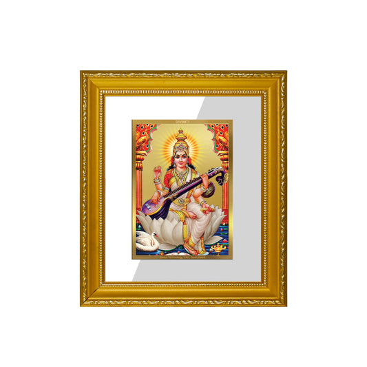 DIVINITI Saraswati Gold Plated Wall Photo Frame| DG Frame 101 Size 1 Wall Photo Frame and 24K Gold Plated Foil| Religious Photo Frame Idol For Prayer, Gifts Items (15CMX13CM)