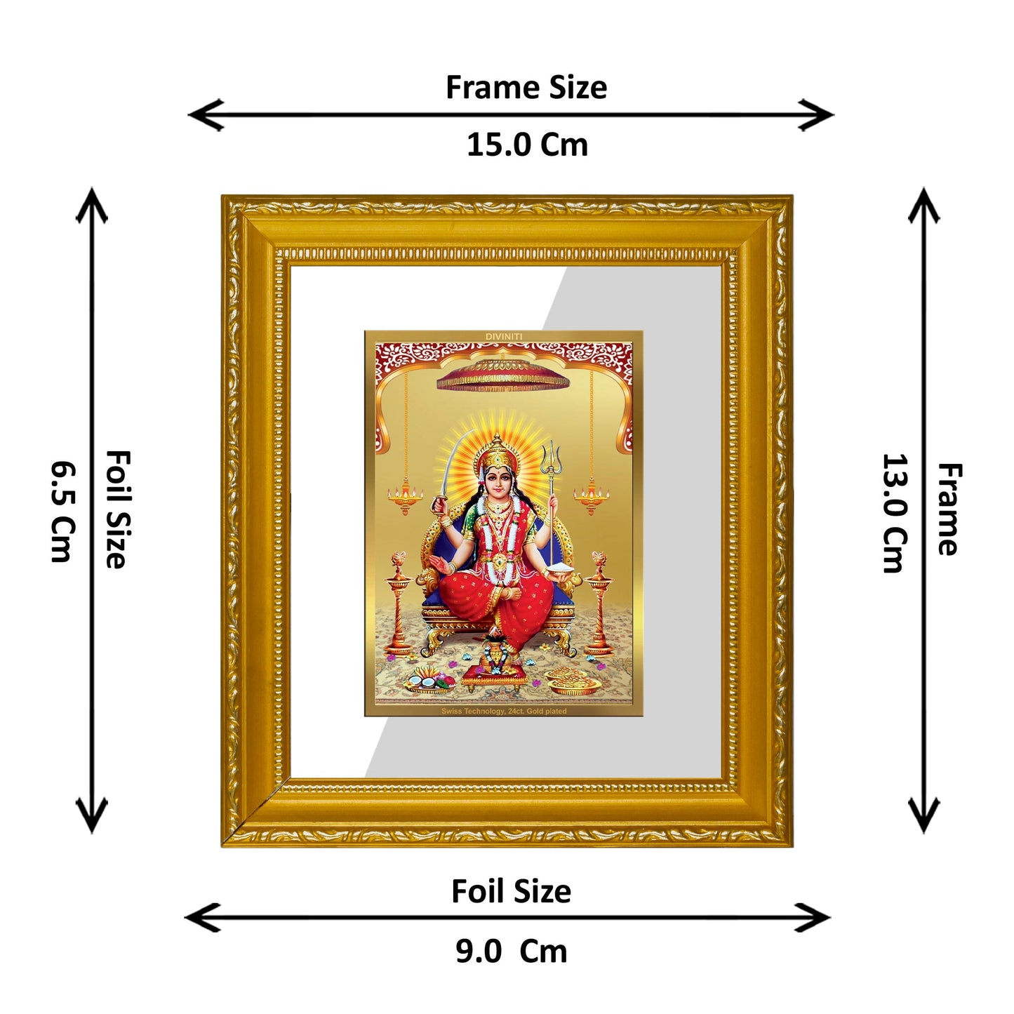 DIVINITI Santoshi Mata Gold Plated Wall Photo Frame| DG Frame 101 Size 1 Wall Photo Frame and 24K Gold Plated Foil| Religious Photo Frame Idol For Prayer, Gifts Items (15CMX13CM)