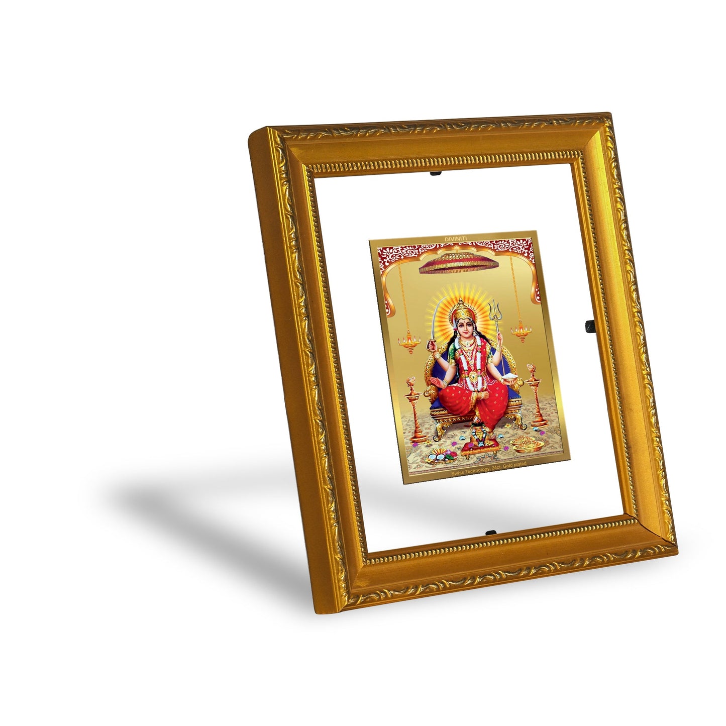 DIVINITI Santoshi Mata Gold Plated Wall Photo Frame| DG Frame 101 Size 1 Wall Photo Frame and 24K Gold Plated Foil| Religious Photo Frame Idol For Prayer, Gifts Items (15CMX13CM)