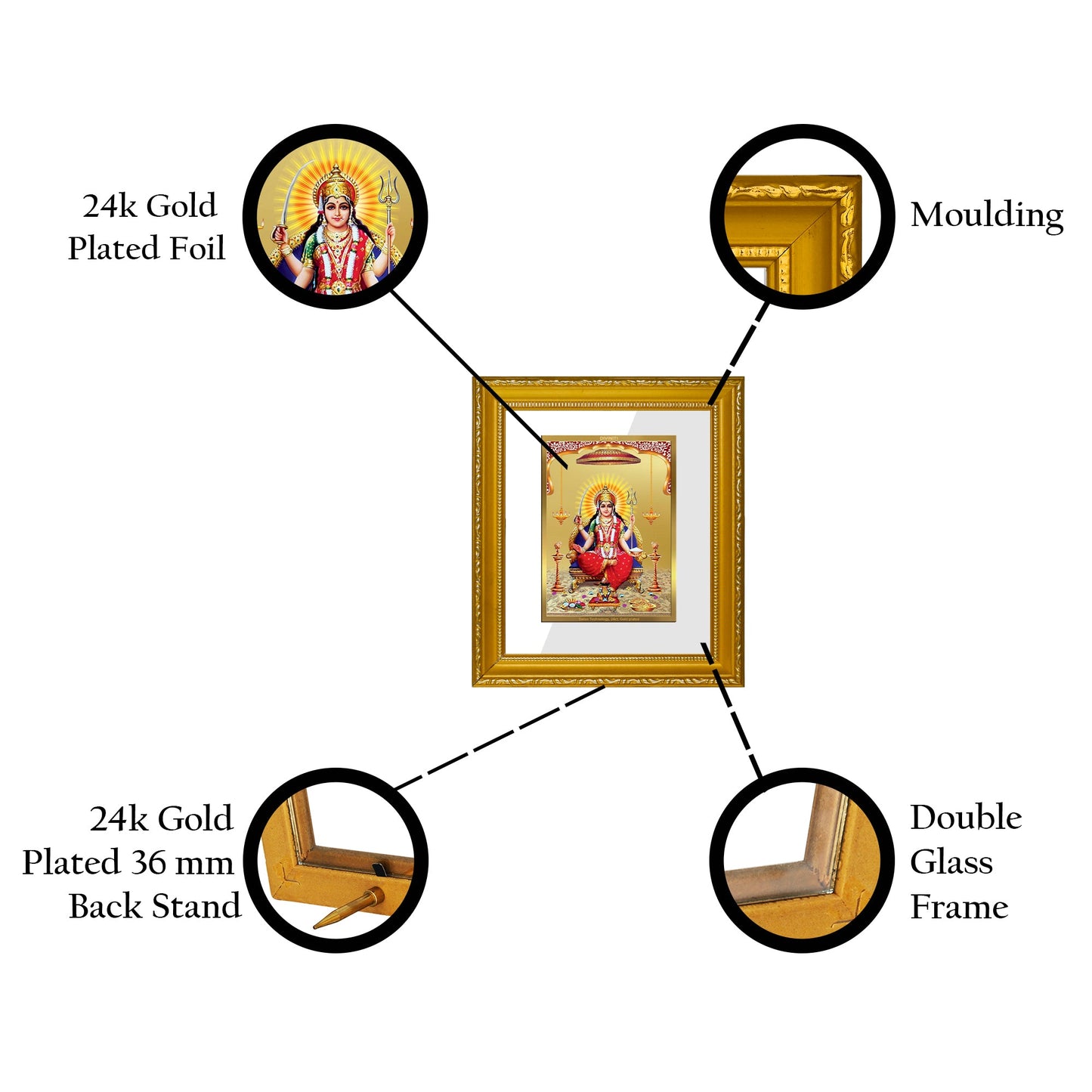 DIVINITI Santoshi Mata Gold Plated Wall Photo Frame| DG Frame 101 Size 1 Wall Photo Frame and 24K Gold Plated Foil| Religious Photo Frame Idol For Prayer, Gifts Items (15CMX13CM)