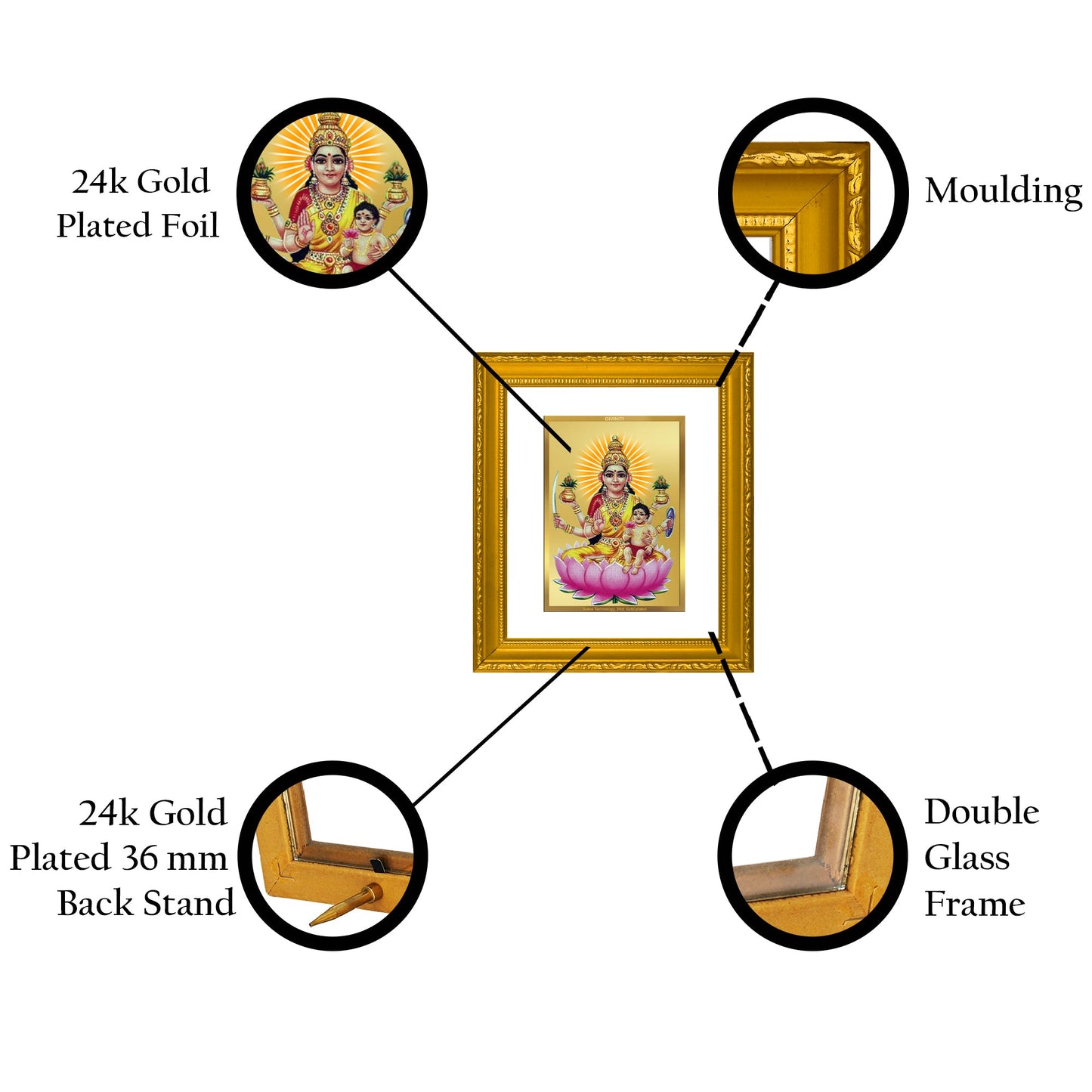 DIVINITI Santana Lakshmi Gold Plated Wall Photo Frame| DG Frame 101 Size 1 Wall Photo Frame and 24K Gold Plated Foil| Religious Photo Frame Idol For Prayer, Gifts Items (15CMX13CM)