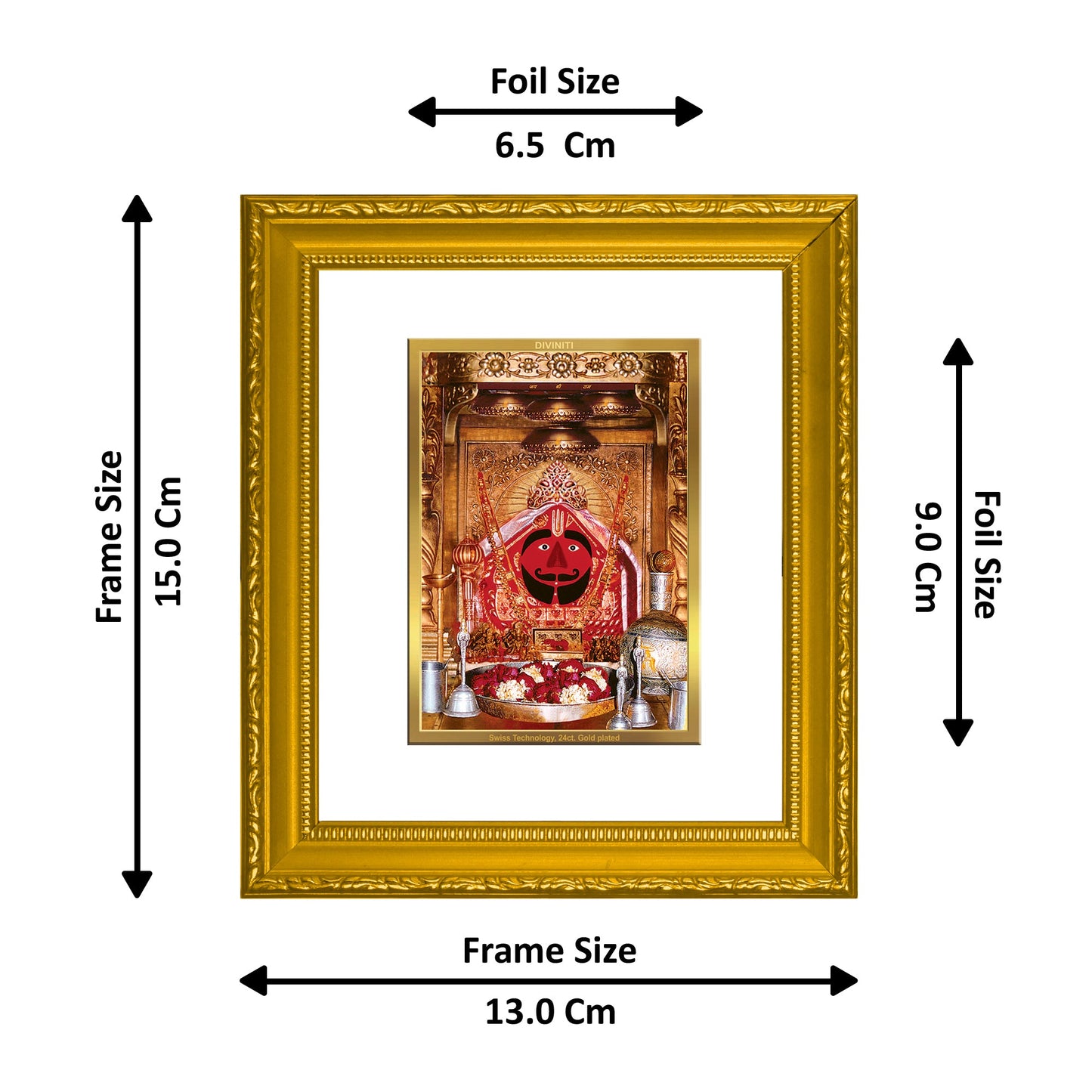 DIVINITI Salasar Balaji Gold Plated Wall Photo Frame| DG Frame 101 Size 1 Wall Photo Frame and 24K Gold Plated Foil| Religious Photo Frame Idol For Prayer, Gifts Items (15CMX13CM)